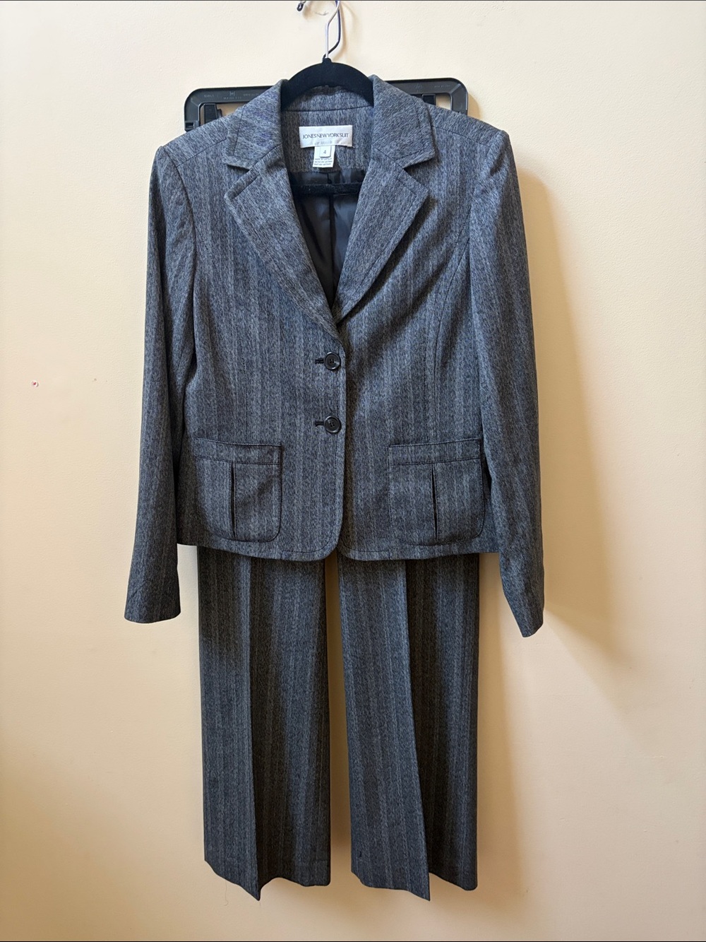 Jones New York Gray Herringbone-Pinstripe Pantsuit